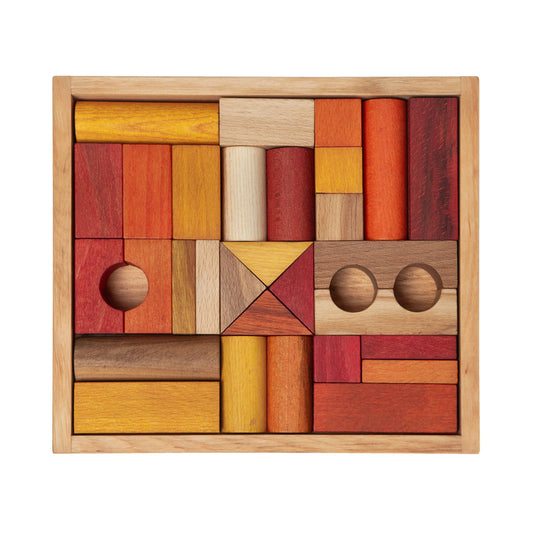 Wooden Blocks in a Box – Warm Colors, 30 Pieces