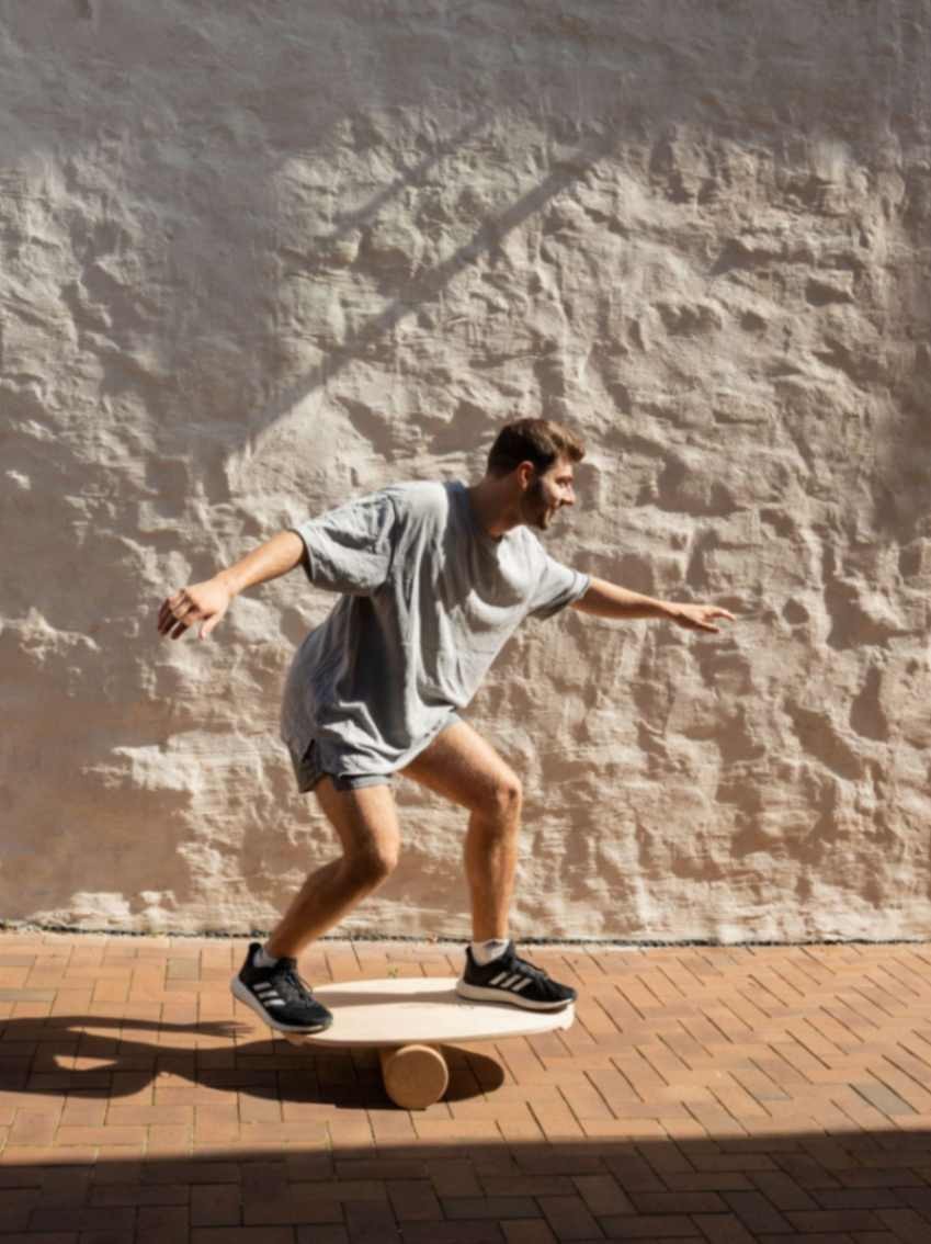 Rectangular Balance Board With Exercise Roll - Centered Logo