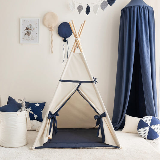Beige-Navy Blue Teepee Tent