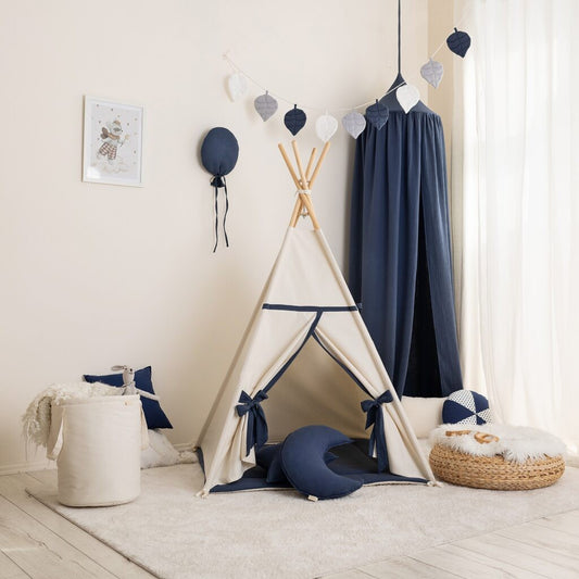 Beige-Navy Blue Teepee Tent