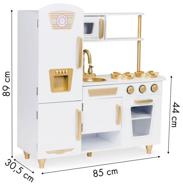 Large White and Gold Wooden Play Kitchen for Children