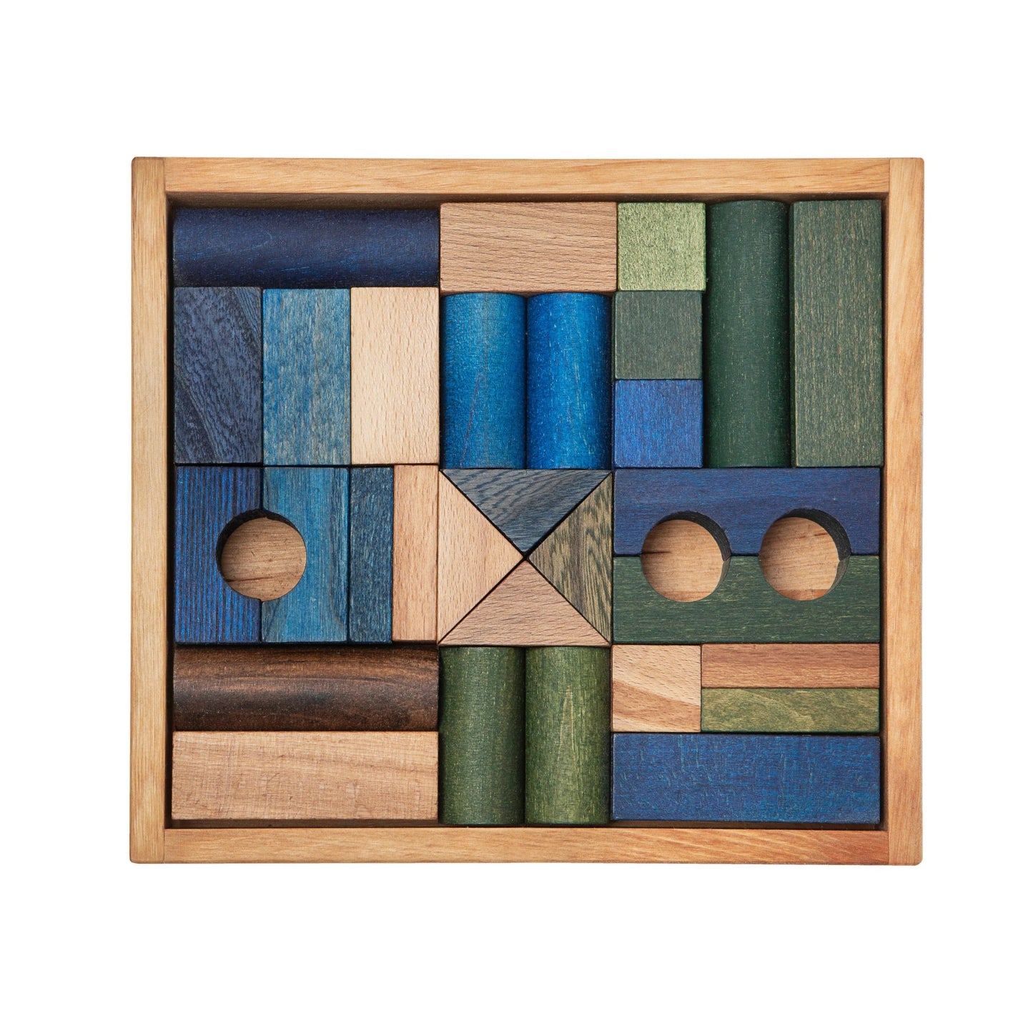 Wooden Blocks in a Box – Cold Colors, 30 Pieces